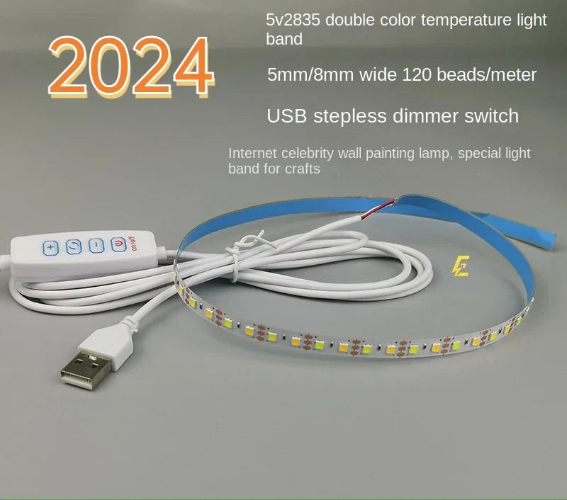 5V USB LED Strip Light | Two-Color Temperature with Electrodeless Dimming