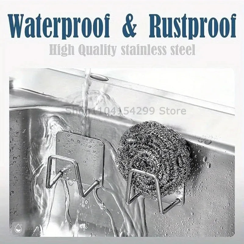 1-5Pcs Kitchen Sink Sponge Rack Drain Storage Holder Self Adhesive Stainless Steel Wire Ba Il Rag Brush Organizer Wall Hooks