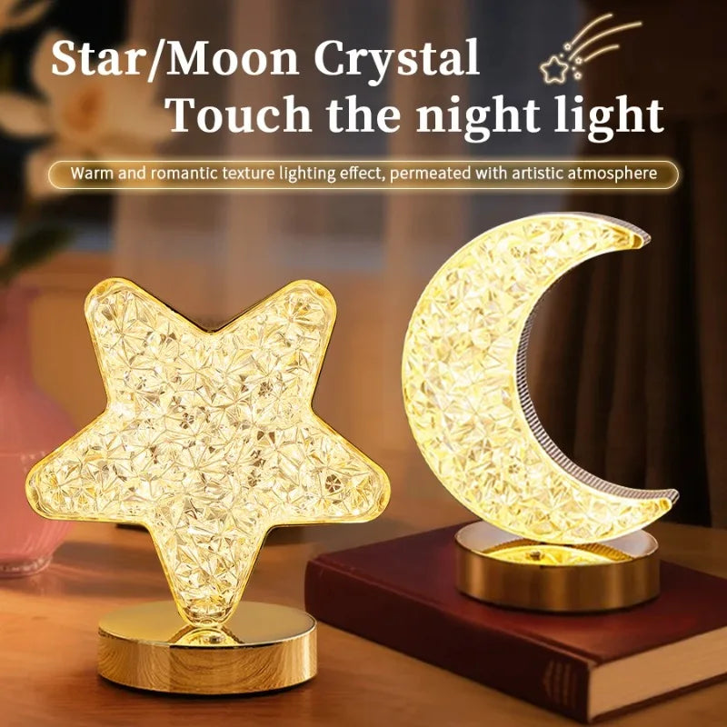 Bedroom Crystal Touch Dimming Night Light Girls Room Home Decor Aesthetics USB Bedside LED Ambient Table 3d Moon Lamp