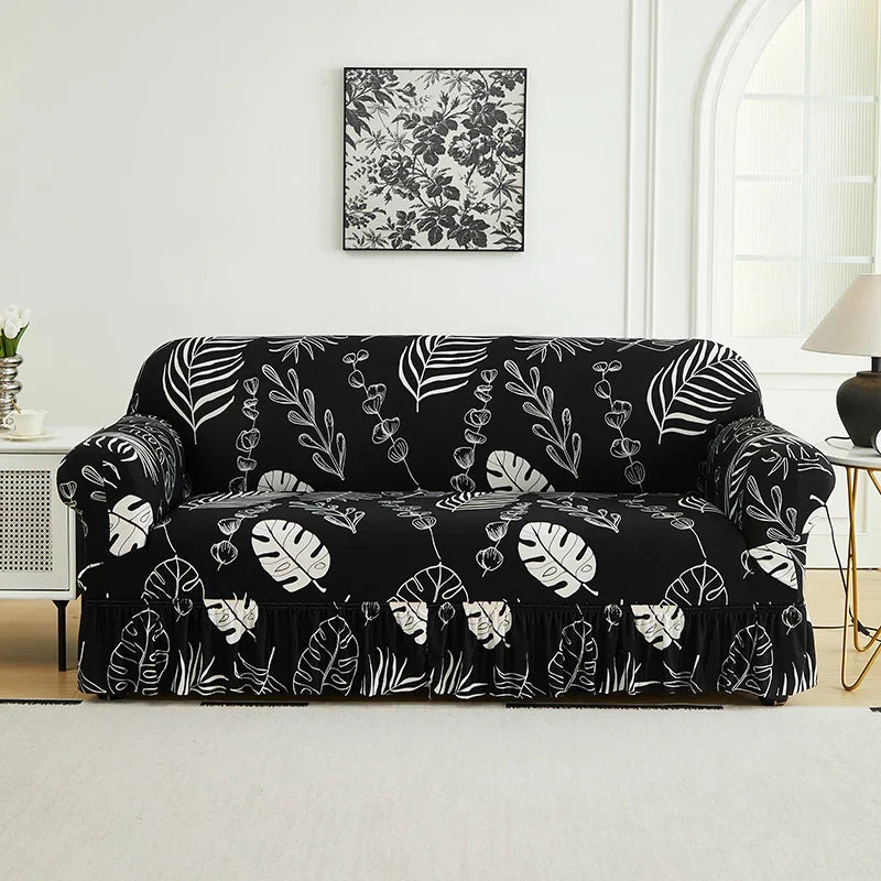 1 PC Printed sofa cover with skirt high elasticity soft hand feel pet stain resistant decorative sofa