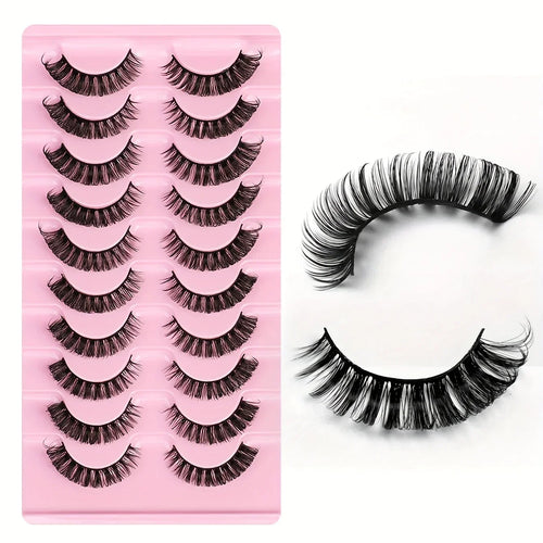 10 Pairs Russian Strip Lashes DD Curl | Fluffy Wispy Faux Mink Lashes Pack