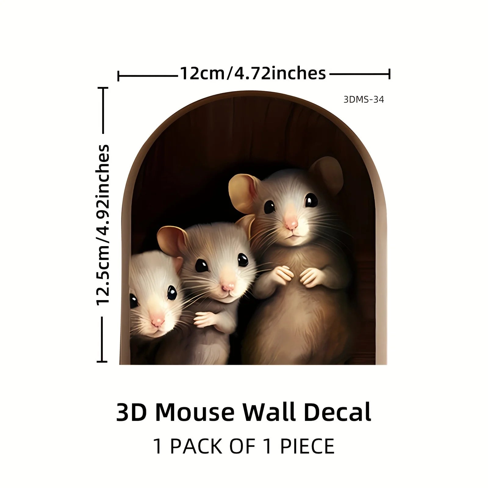 3D Mouse In Hole Wall Stickers | Waterproof Self-Adhesive Wall Decals