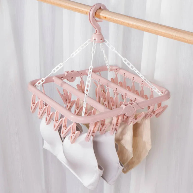 1/3PCS Foldable Drip Hanger with 32 Clips - Plastic Hanging Drying Rack for Clothes Underwear Socks Suitable for Bedroom Balcony