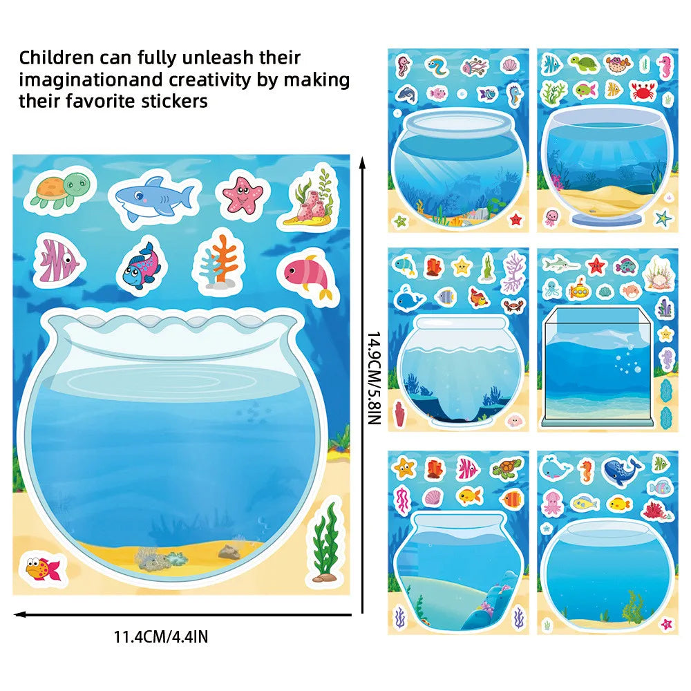 8 Pieces Fish Tank Scene Puzzle Stickers | Kids Cartoon DIY Decals for Craft and Games