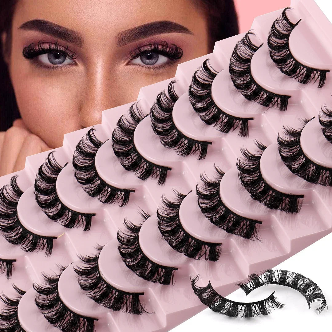 10 Pairs Russian Strip Lashes DD Curl | Fluffy Wispy Faux Mink Eyelashes Pack