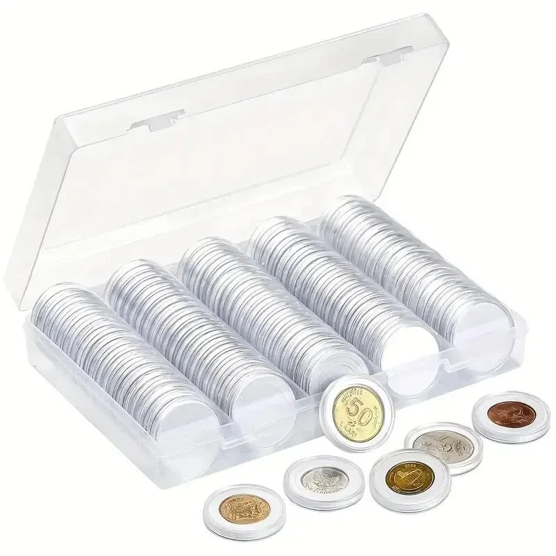 100Pcs Clear Coin Capsule Holder Case 27/30mm Transparent Commemorative Collectable Coin Storage Box Collection Supplies