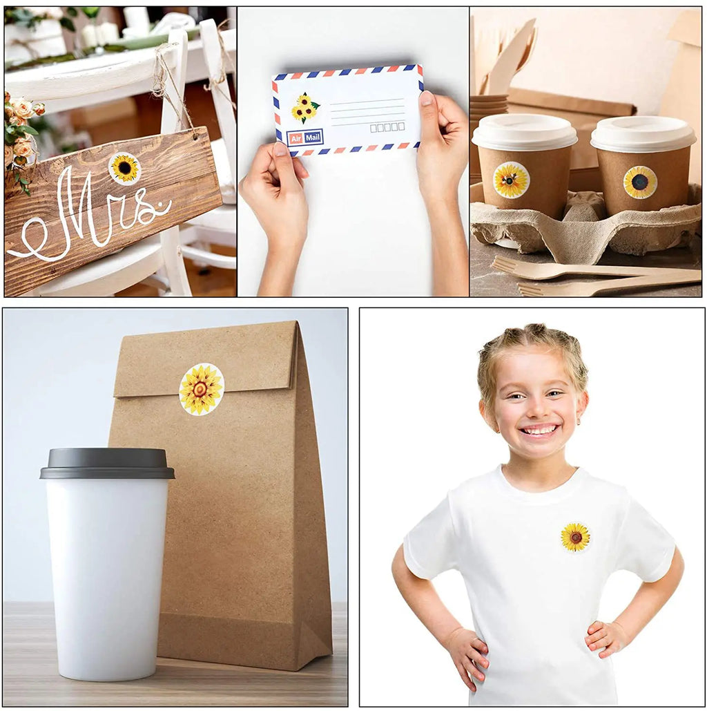 Sunflower Stickers Roll | 100-500PCS Small Labels for Packaging and Decor