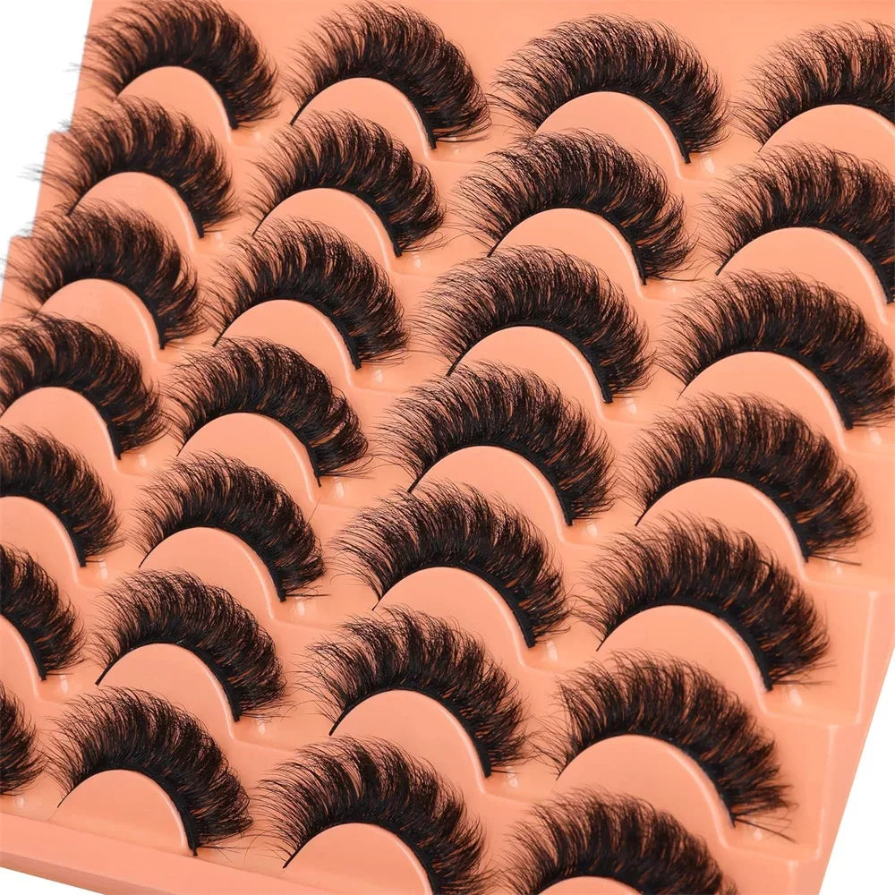 14 Pairs Natural Look False Eyelashes | Thick Fluffy Faux Mink Lashes Pack