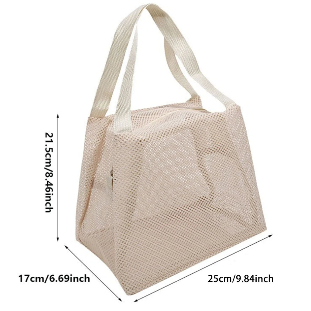 Large Capacity Travel Mesh Bag with Handle Portable Cosmetic Zipper Pouch Makeup Toiletry Beach Bag - New Design