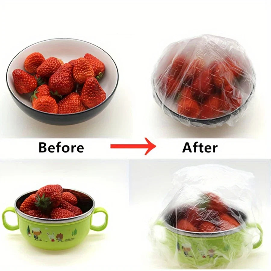 100 Piece Disposable Fresh Keeping Cover | Plastic Food Storage Covers Reusable Bowl Covers