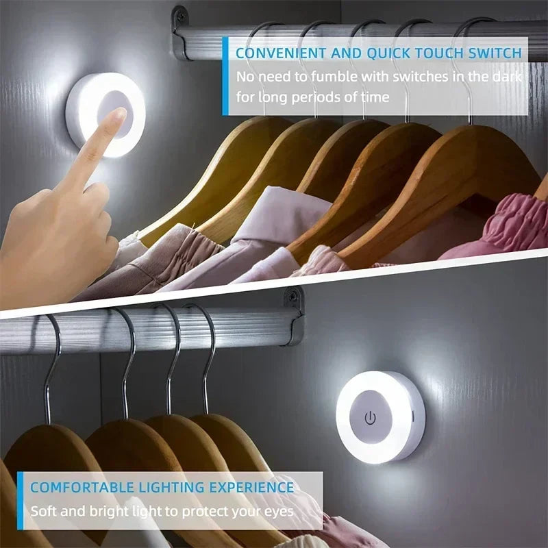 Round Touch Sensor LED Night Light | USB Rechargeable Magnetic Wall Lamp