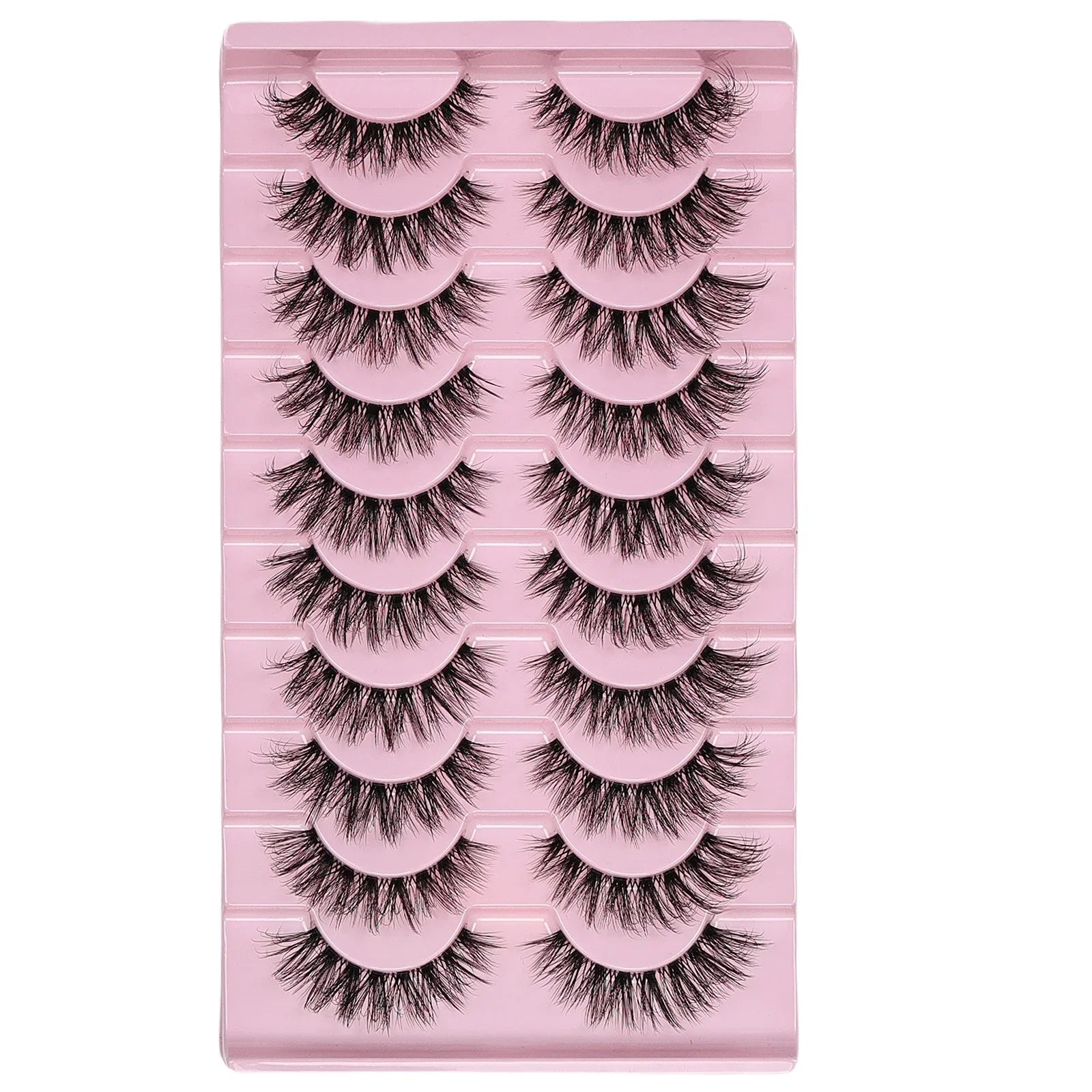 10 Pairs Natural Fluffy False Eyelashes Wispy Lashes | 3D Volume Strip Lashes D Curl Fake Eyelashes with Clear Band