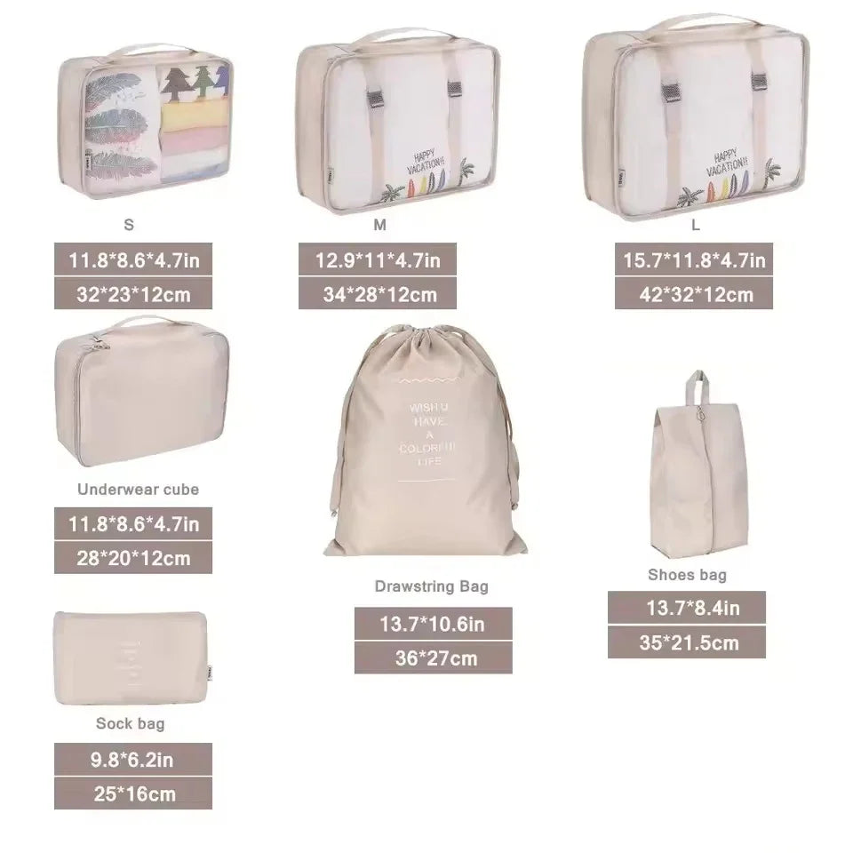 7PCS Set Travel Luggage Organizer Bags Clothes Shoes Packing Set Suitcase Foldable Cube Dormitories Clothes Storage Bag 7PCS Bag