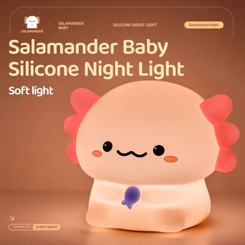 Axolotl Baby Night Light Cute Silicone Salamander Sleep Light USB Rechargeable Touch Control Night Light Children Birthday Gift