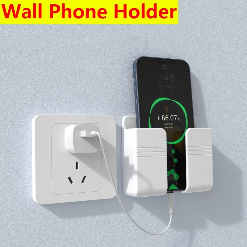 Wall Mount Phone Holder Socket Sticky Stand for iPhone Samsung All Smartphones Charging Holder for Home Kitchen Bathroom