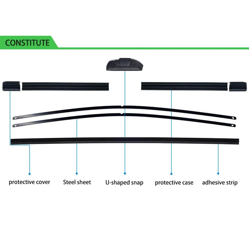 For Citroen C3 MK1 2002-2009 Car Wiper U-type Soft Rubber Boneless Wiper HD Quiet Durable Automotive Wiper 24"+18"