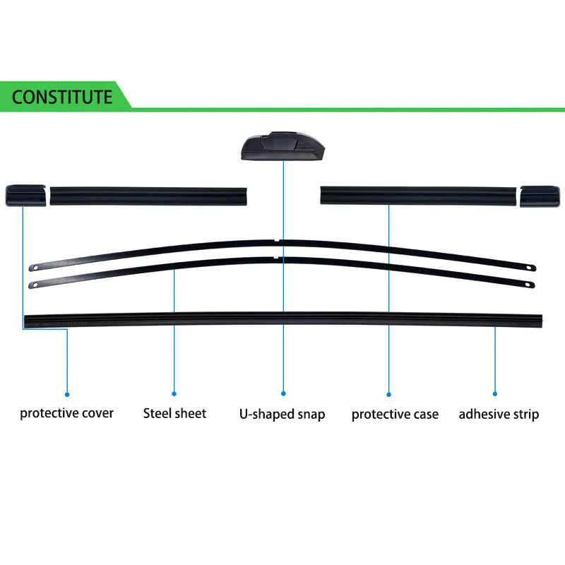 For Mazda 2 Demio DE 2007-2014  Car Front Wiper U-type Soft Rubber Boneless Wiper HD Quiet Durable Automotive Wiper  24"+14"