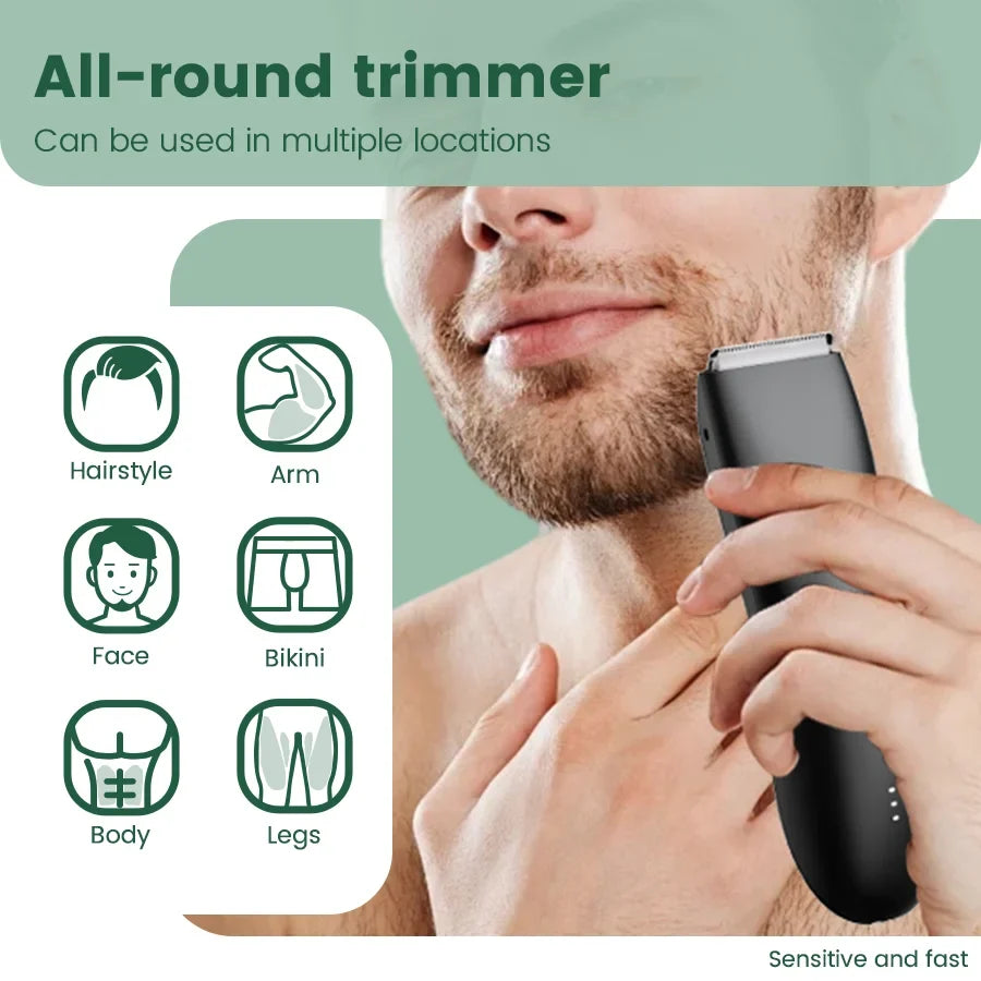 Men's Electric Groin & Body Shaver - Waterproof Dual Head Trimmer Kit w/ LED Light & Foil Blades