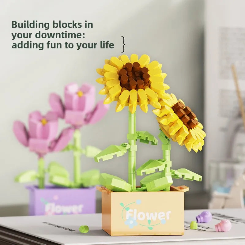 Flower Bouquet Mini Particle Building Blocks Flower Kit 3D DIY Creative Plants Micro Bricks for Home Decor Girl Gift Adults Kids