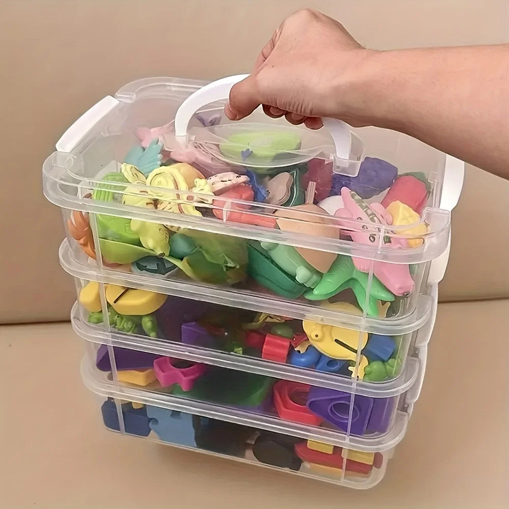 4-layer stackable transparent plastic storage box with lid, divided drawer organizer, suitable for hair accessories and jewelry