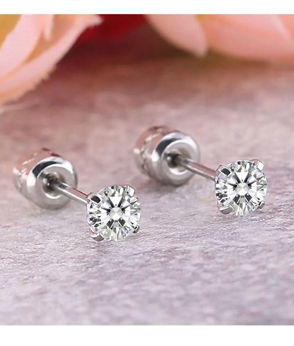 2 Piece Medical Stainless Steel Crystal Zircon Ear Studs | Hypoallergenic Tragus Cartilage Screw Piercing Jewelry