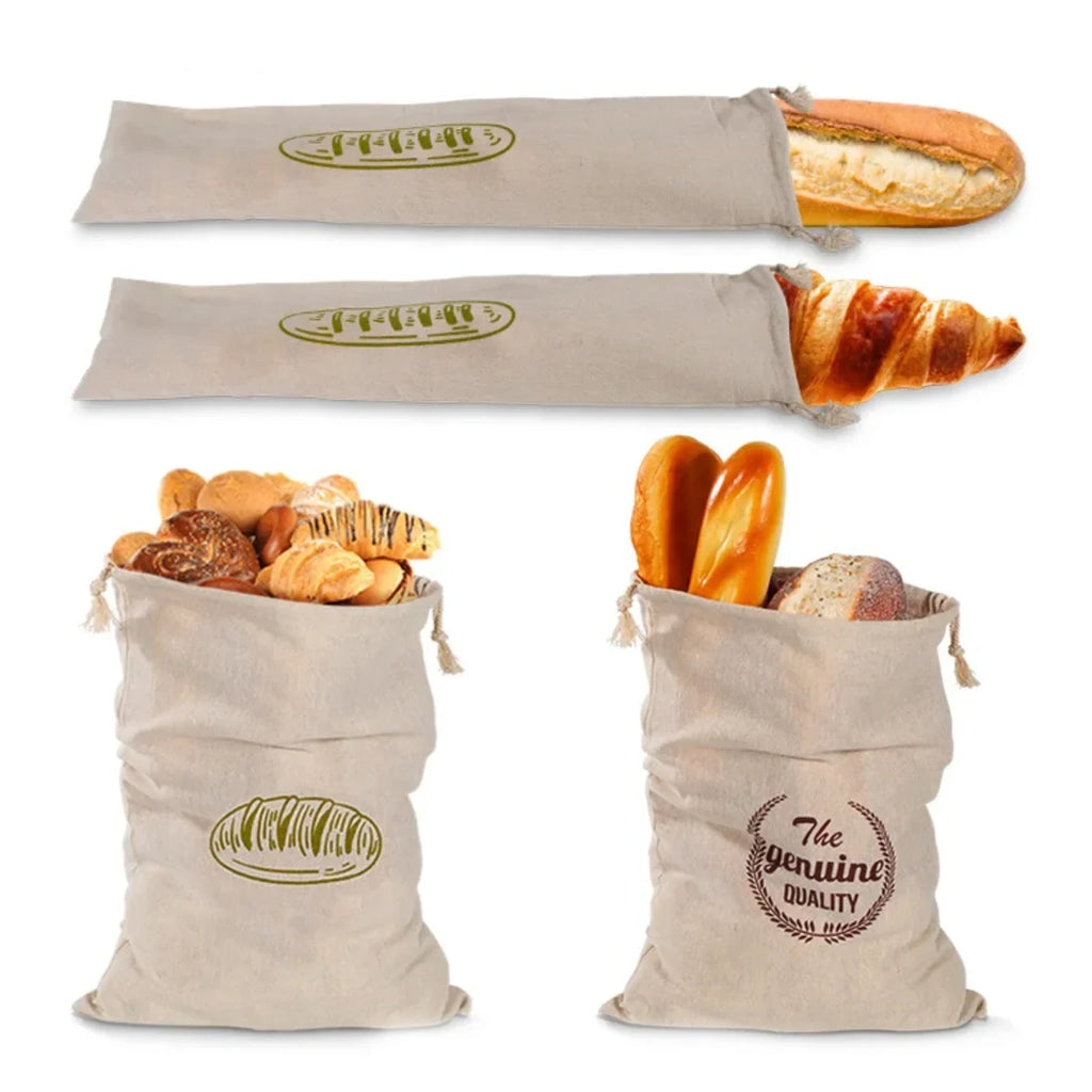 Linen Bread Bags Reusable Drawstring Bag For Loaf Homemade Artisan Bread Storage Bag Linen Bread Bags For Baguette