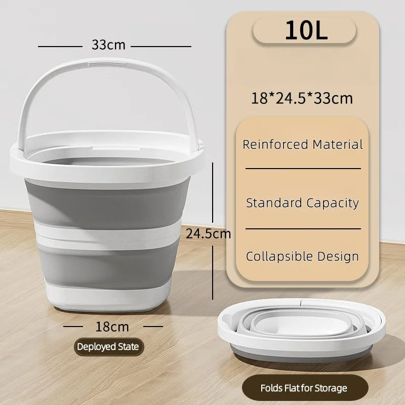 10L Collapsible Water Bucket with Handle Portable Foldable Pail for Fishing, Camping Travel, Easy Storage for Outdoor Daily Use