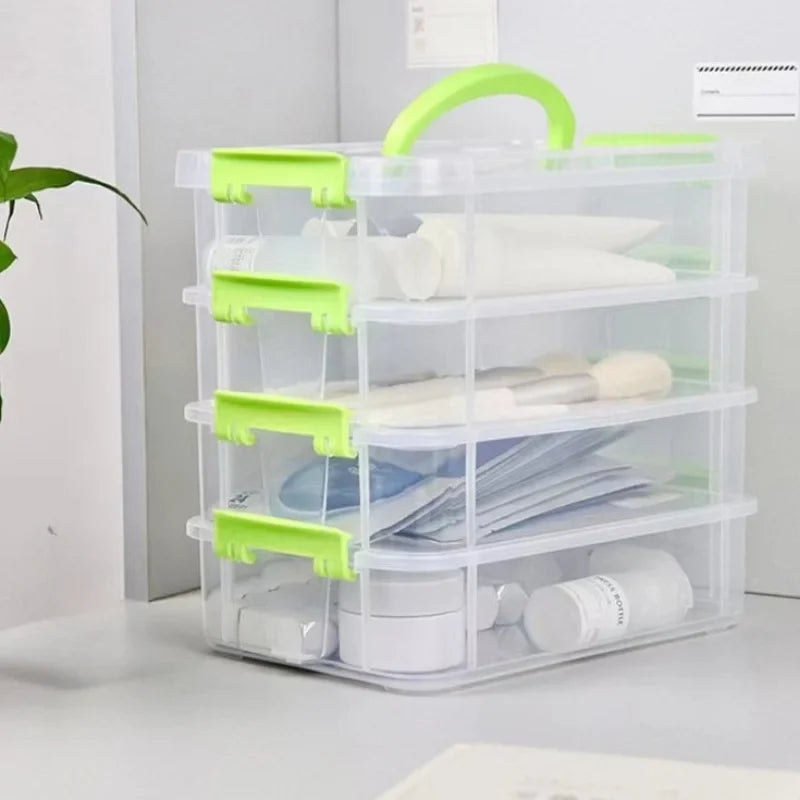 4-layer stackable transparent plastic storage box with lid, divided drawer organizer, suitable for hair accessories and jewelry