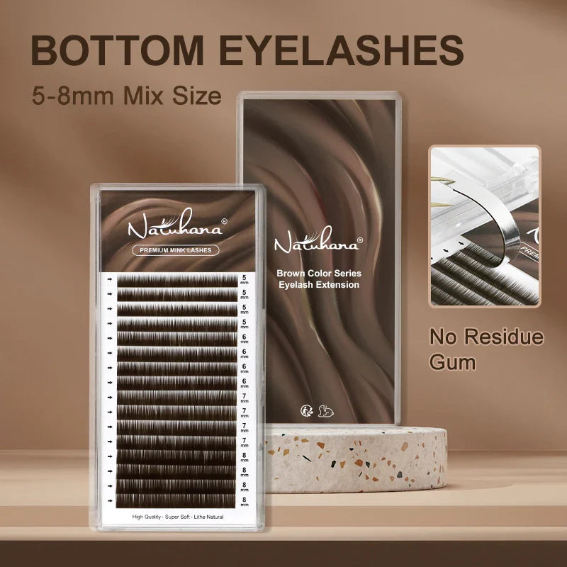 NATUHANA Bottom Eyelashes Extension | Natural J/B/C Curl Mix for Salon Use
