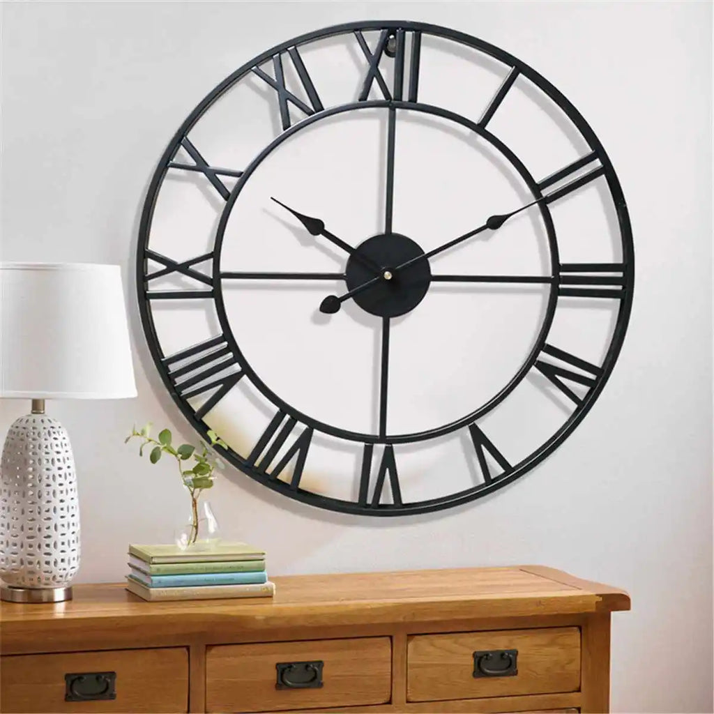 3D Roman Numerals Clock Iron Art Wall Hanging Clock Time Display Metal Silent Clock Room Arrangement Wall Ornament Home Decor