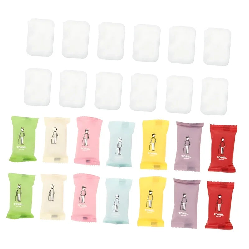 1 Pcs Compressed Cotton Disposable Face Towels, for Travel. 14x7cm, Soft, Individually Wrapped, Hygienic