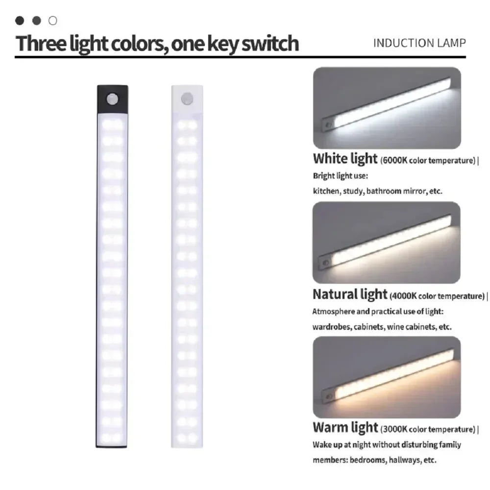10/20/30/40/50CM Under Cabinet Led Light Sensor Movement Rechargeable Wireless Led Lamp Night Light Cupboard Bedroom Wardrobe