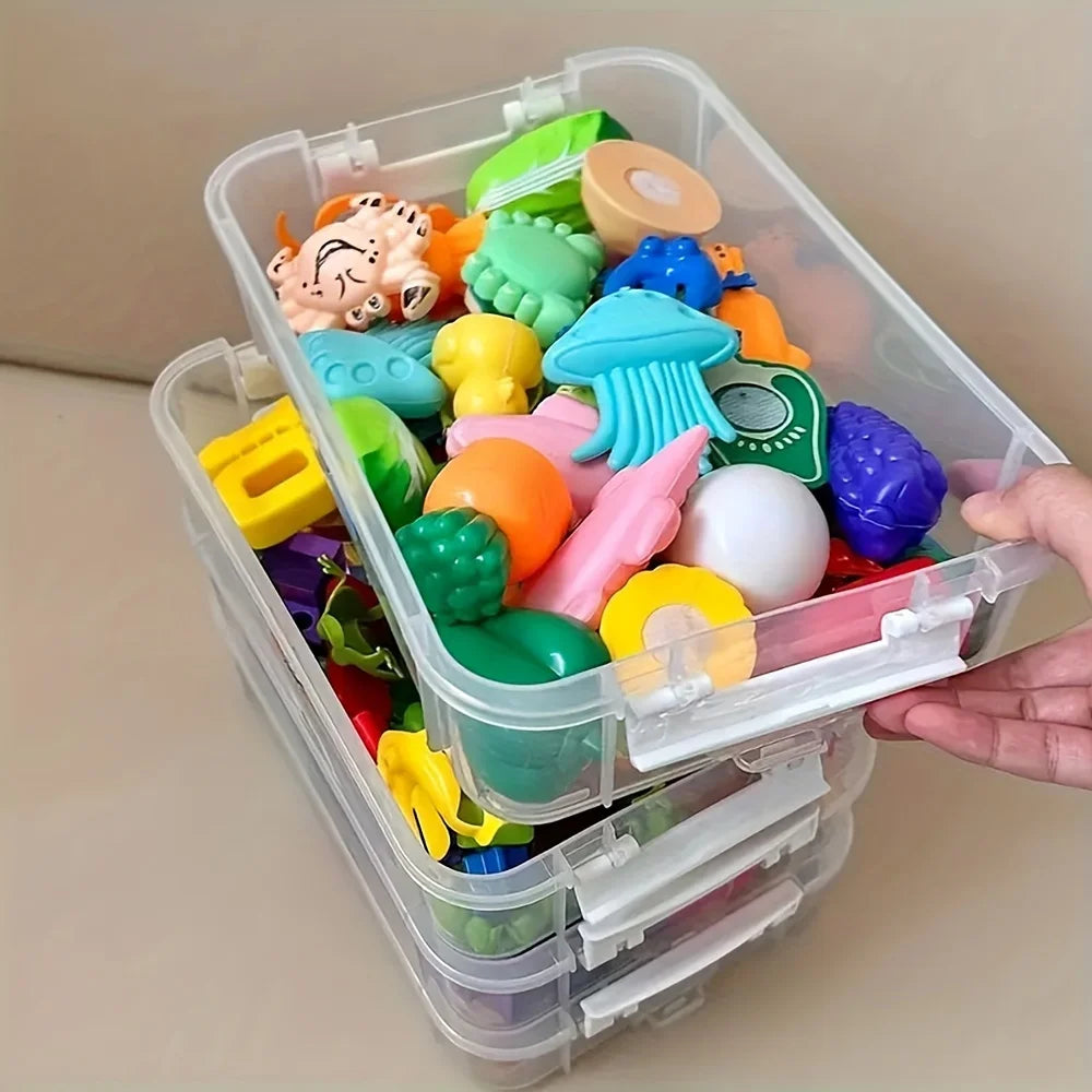 4-layer stackable transparent plastic storage box with lid, divided drawer organizer, suitable for hair accessories and jewelry