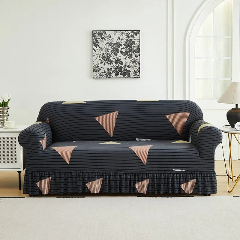 1 PC Printed sofa cover with skirt high elasticity soft hand feel pet stain resistant decorative sofa