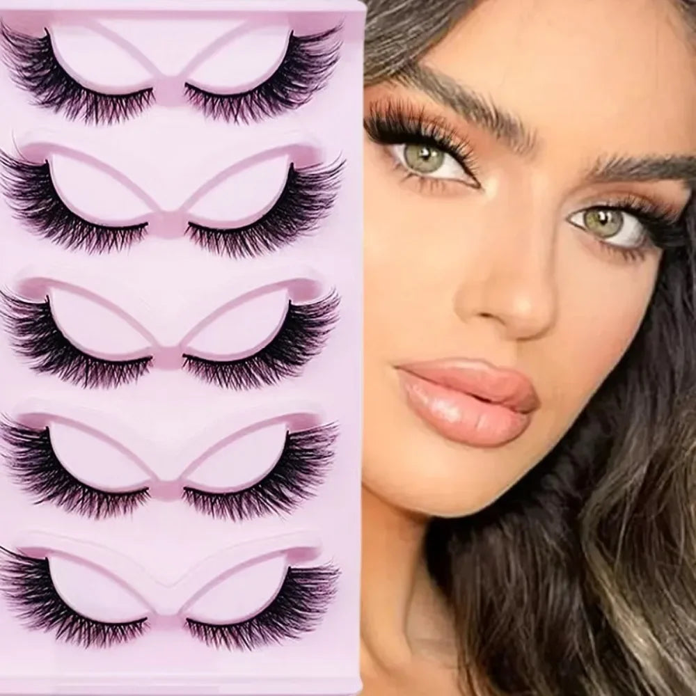 5 Pairs Cat Eye Lashes Wispy Fake Lashes | Fluffy Winged Strip Lashes