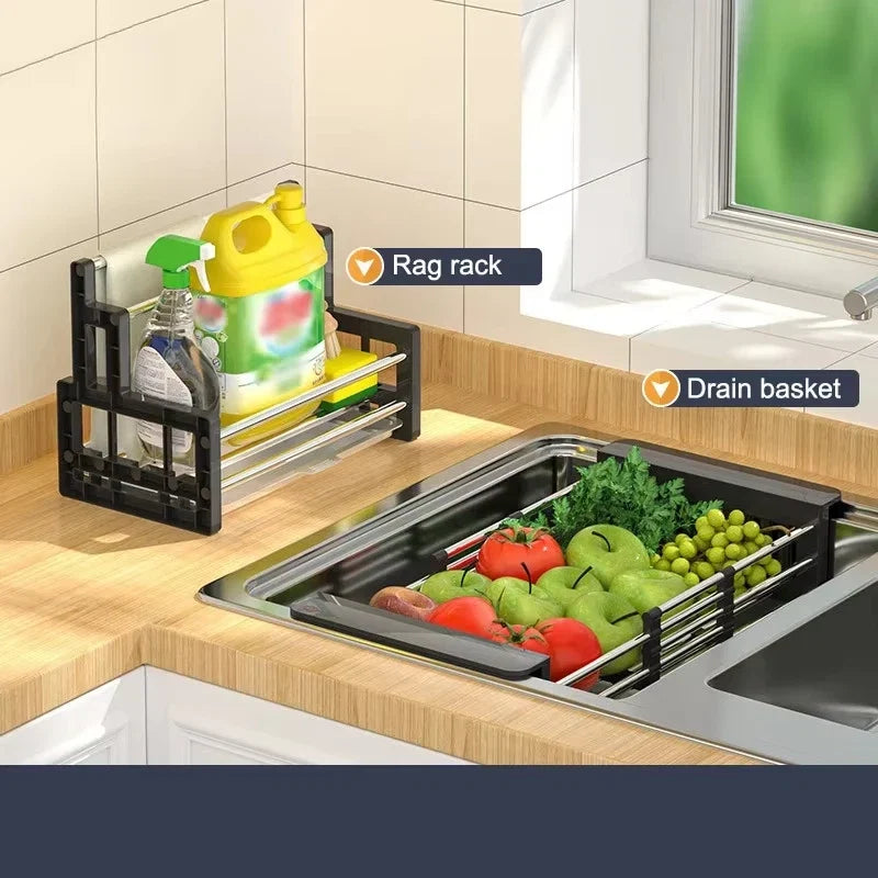 Retractable Drain Basket For Kitchen Sink Storage Basket For Washing Fruits And Vegetables Multifunctional Drain Rack