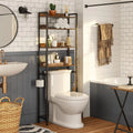 4-Tier Over Toilet Storage Rack with Hooks, Space-Saving Bathroom Organizer in Rustic Brown
