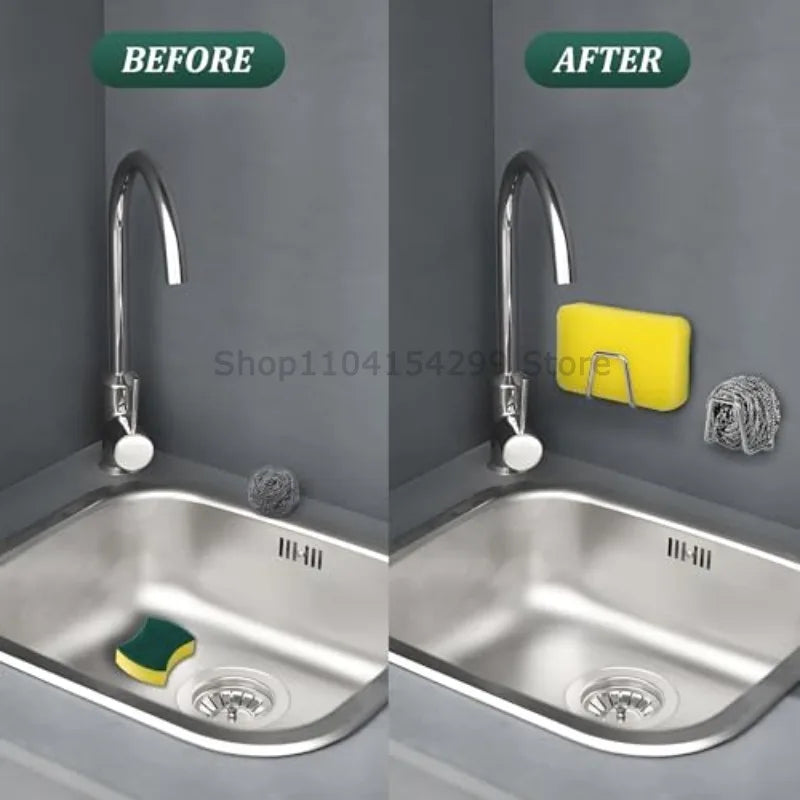 1-5Pcs Kitchen Sink Sponge Rack Drain Storage Holder Self Adhesive Stainless Steel Wire Ba Il Rag Brush Organizer Wall Hooks