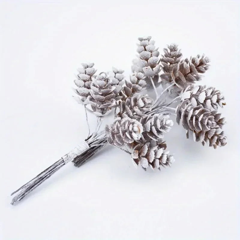30Pcs/Lot Christmas Artificial Pine Cone Mini Pine Nuts Holly Branch Pick Wreath DIY Garland Hanging Ornaments Home Decor