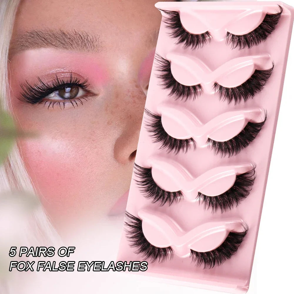 5 Pairs Cat Eye Lashes Fake Eyelashes | Natural Long Manga Winged End Lashes