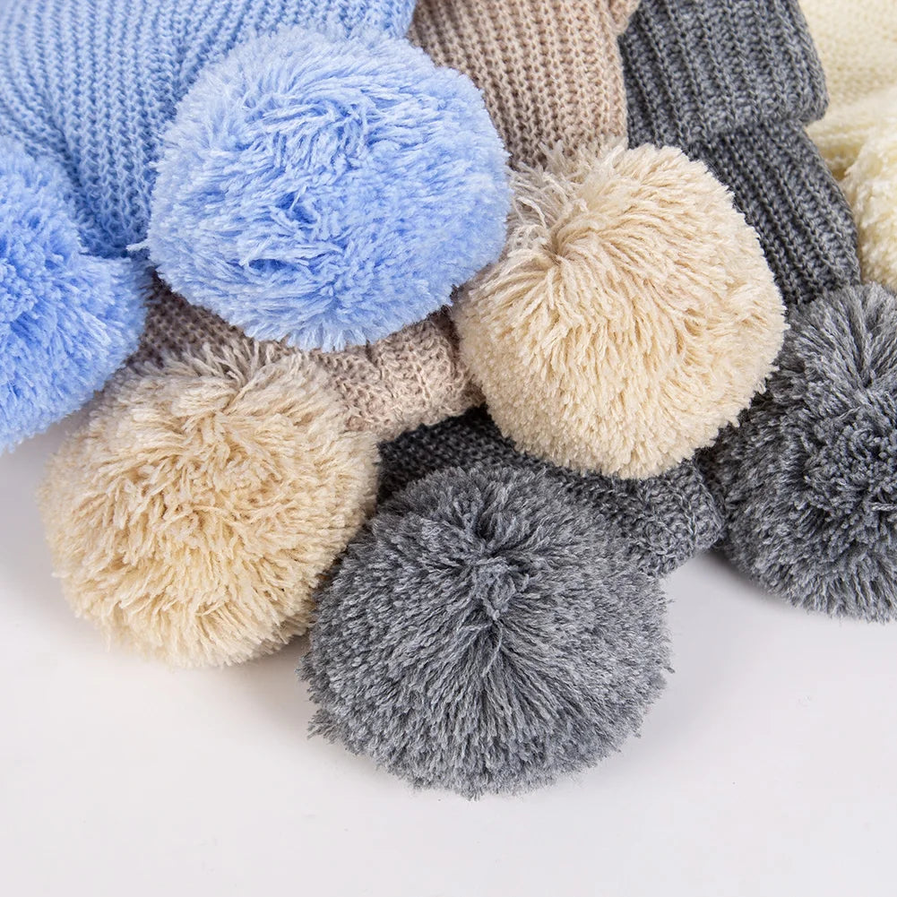 0-12M Solid Knitted Cute Pom Pom Cap | Newborn Baby Turban Hat