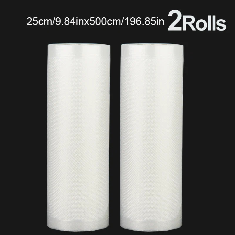 A set of 2 vacuum-sealed bags of the same size, with a length of 500CM, suitable for food storage vacuum low-temperature cooking