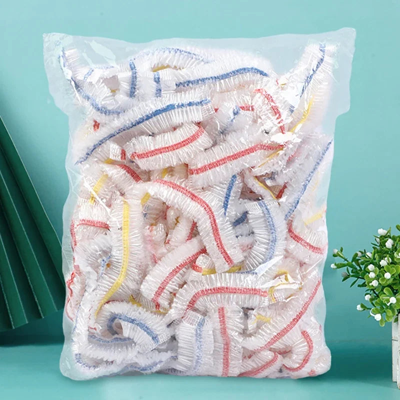 100Pcs Colorful Disposable Food Cover Hats Fruit Cover Elastic Plastic Shower Cap Storage Bag Kitchen Organizer Cling Film