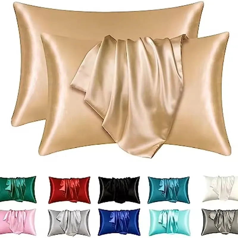 2pcs Satin Silk Pillowcase for Hair and Skin, Coral Pillow Cases Standard Size Set of Super Soft Pillow Case