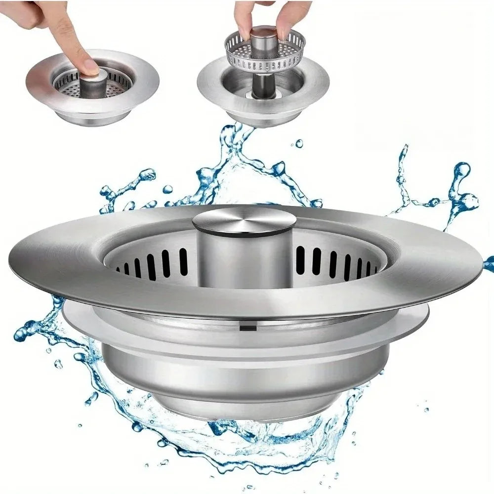 3-in-1 Sink Strainer – Pop-Up Stopper with Anti-Clog Basket and Odor Filter