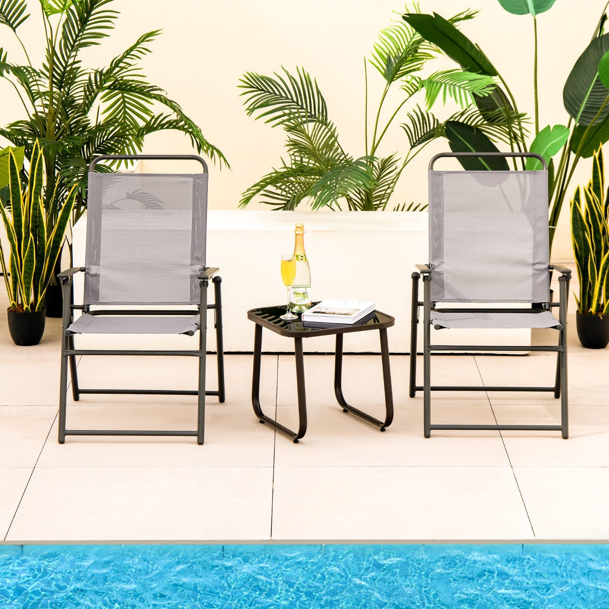 Outdoor Folding Sling Chairs with Armrest and Backrest