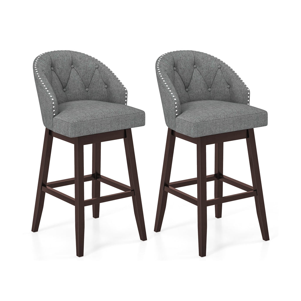 Set of 2 Swivel Bar Stools with Rubber Wood Legs and Padded Back