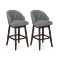 Set of 2 Swivel Bar Stools with Rubber Wood Legs and Padded Back