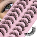 10 Pairs Natural Fluffy False Eyelashes Wispy Lashes | 3D Volume Strip Lashes D Curl Fake Eyelashes with Clear Band