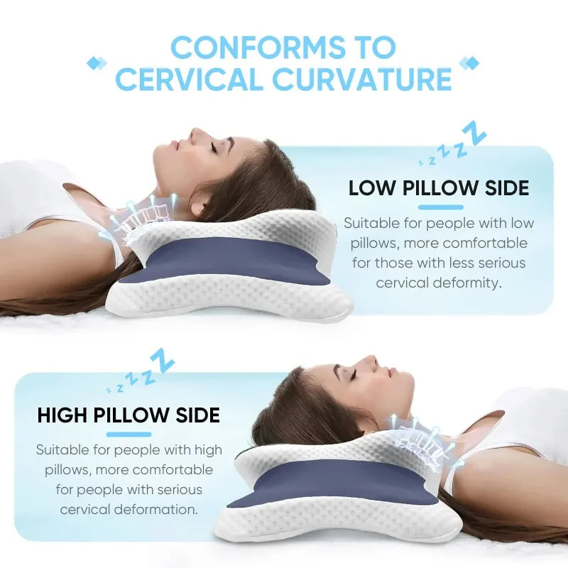 Memory Foam Cervical Pillow Ergonomic Neck Support for Side Back Stomach Sleepers Pain Relief